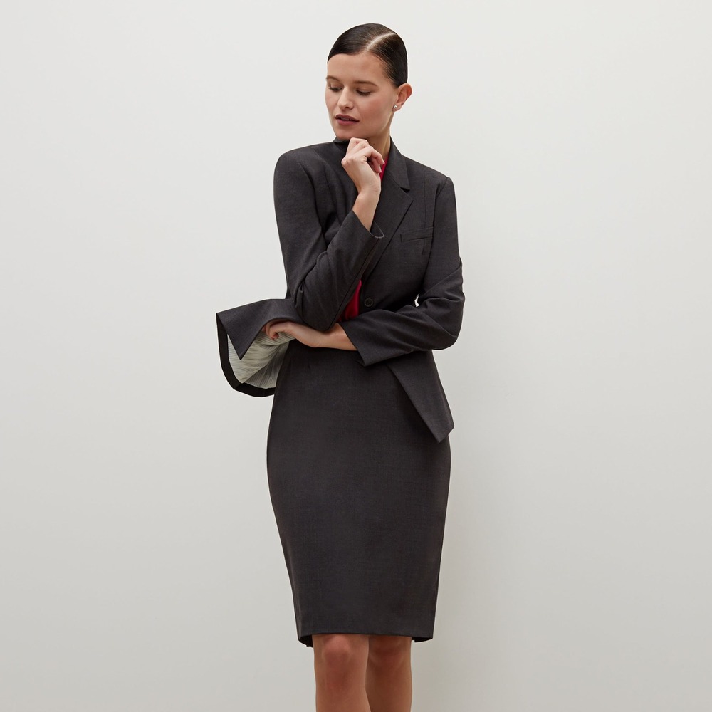 MM LaFleur Women's‎ Charcoal Grey Merino Wool Pencil Skirt Slit- Size S